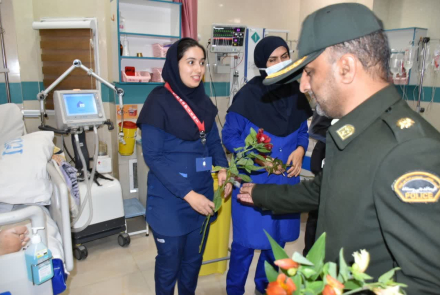حضور اعضای محترم شورای شهر و آقای رضایی شهردار وهمچنین فرماندهی پلیس راهور جناب سرهنگ غریبی وهیئت همراه از نیروی انتظامی به مناسبت روز پرستار